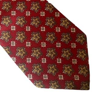 Christian Dior Cravate Silk Tie Red Gold Starburst Geometric Medallion Vintage